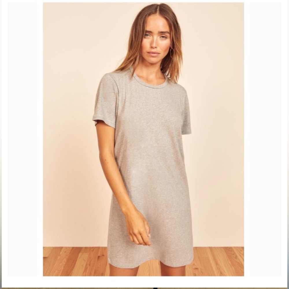 Reformation Iggy Short Sleeve Tee Shirt Dress Heather Gray